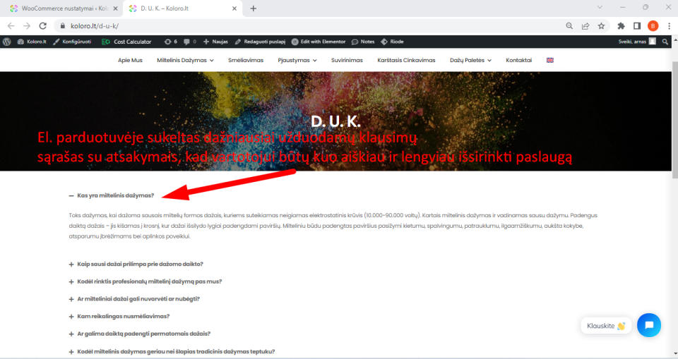 Paslaugų elektroninė parduotuvė su automatiniu kainos skaičiavimo įrankiu