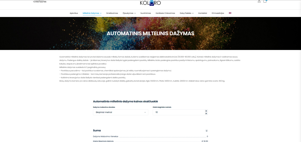 Paslaugų elektroninė parduotuvė su automatiniu kainos skaičiavimo įrankiu